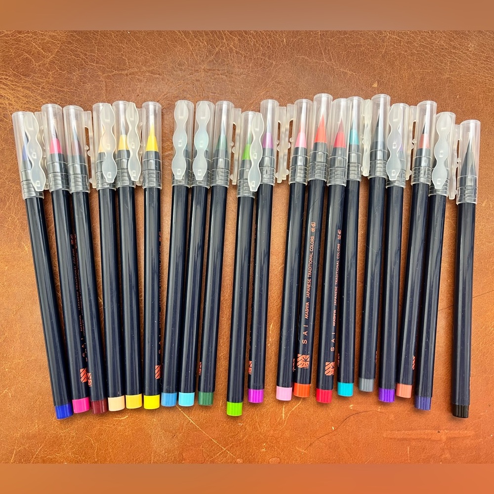 Akashiya Sai Watercolor Brush Pen Set 20 New Calligraphy Draw Art Illustration